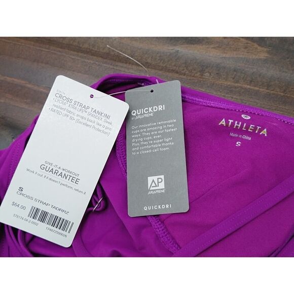 Athleta Cross Strap Tankini Swim Top Purple Summer Beachy QUICKDRI Padded Size S - Picture 4 of 6